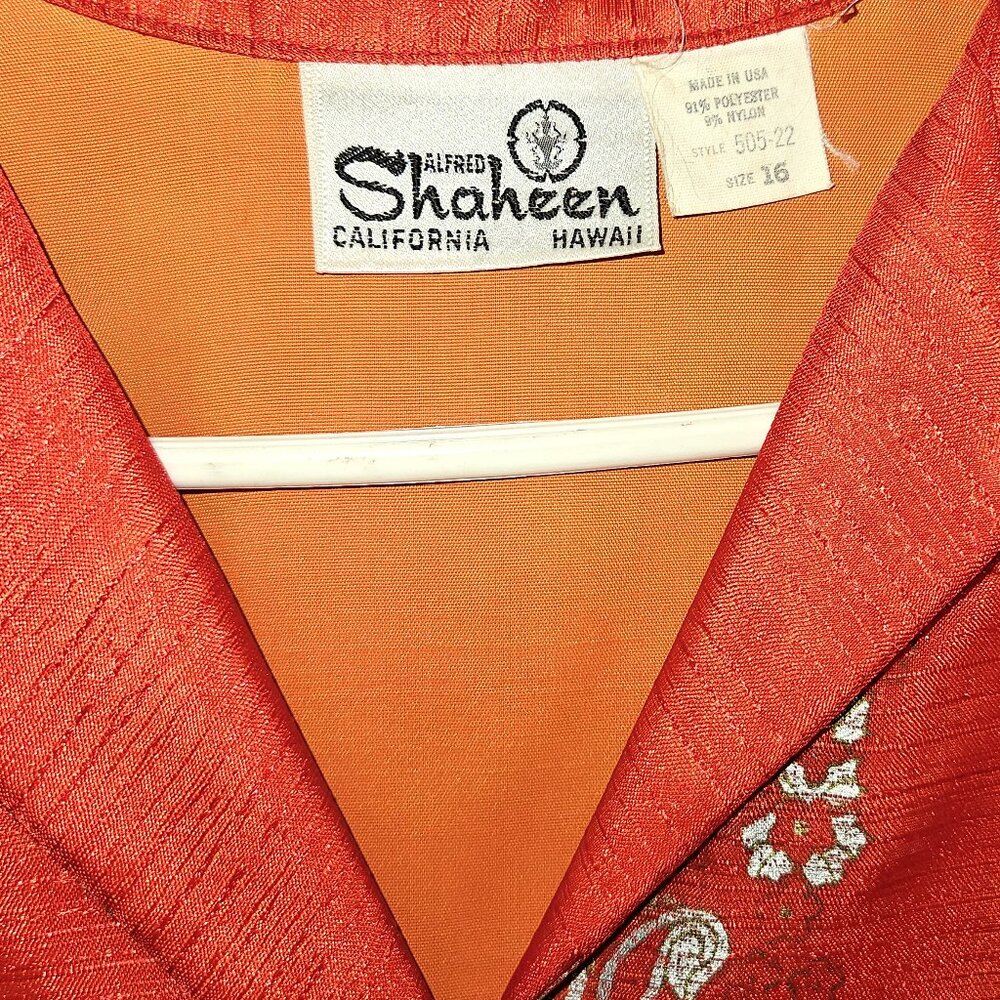 Alfred Shaheen red/silver glamorous vintage 1970s Hawai'ian cocktail dress Elvis
